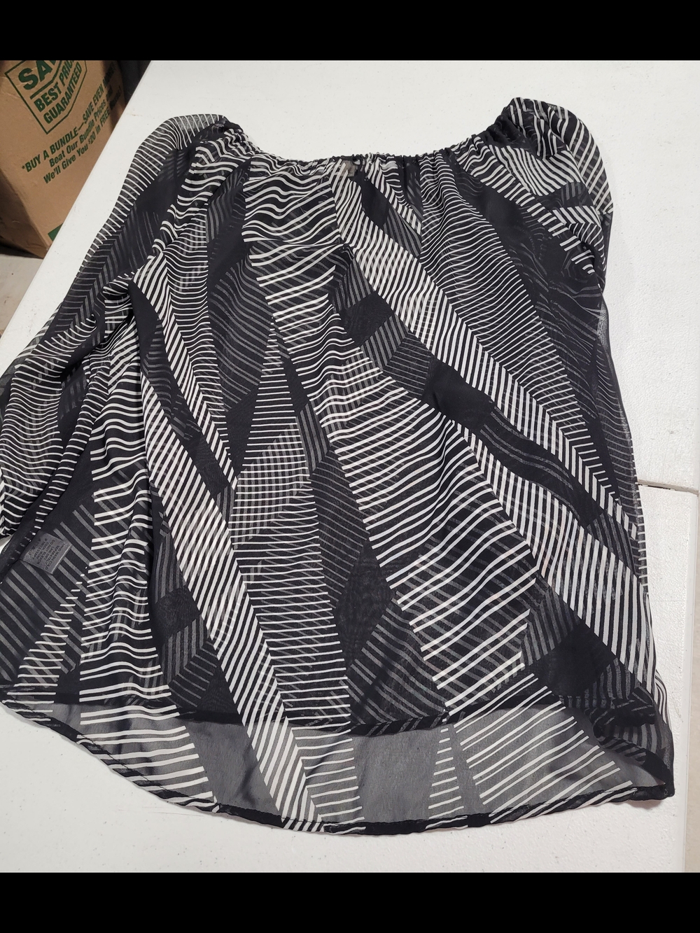 Pleione Black & White Off-Shoulder Striped Blouse - Picture 3 of 4